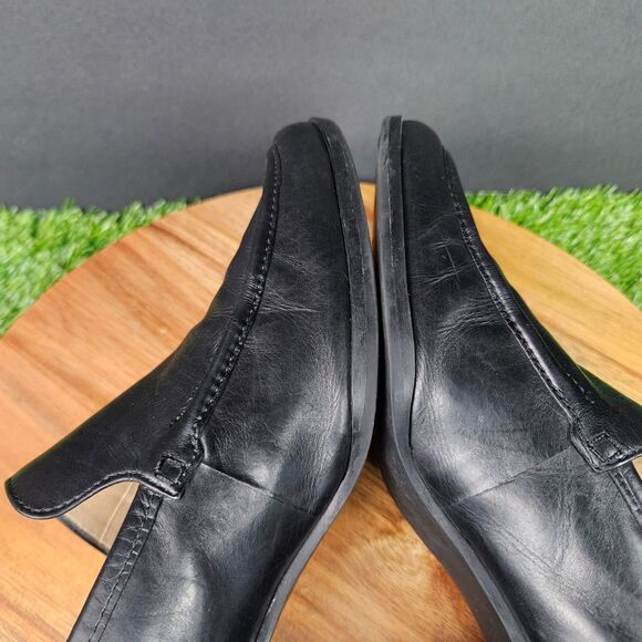 Enzo Angiolini Black Leather Loafer Pumps Size 10 M Chunky Block Heels Classic - Picture 13 of 16